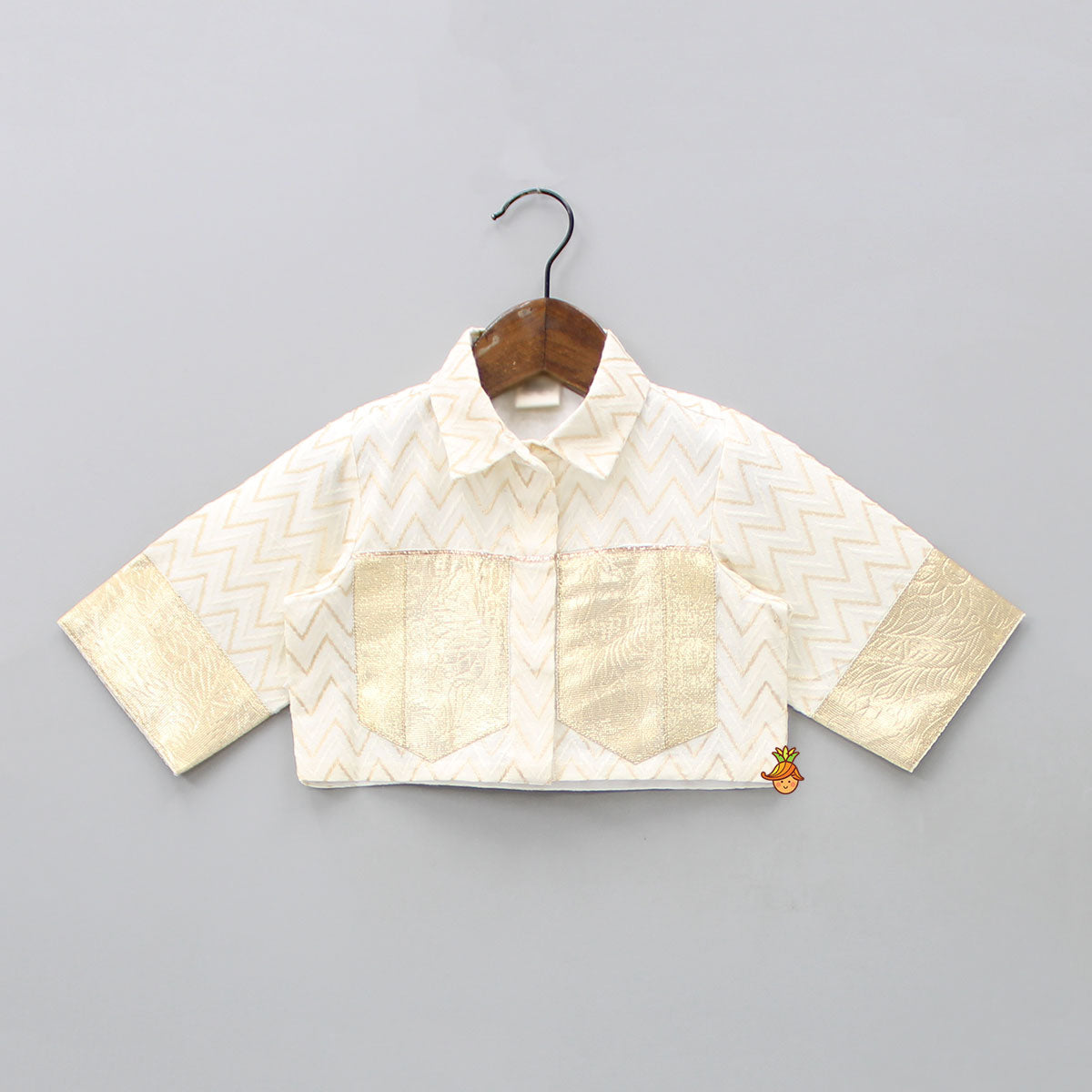 Chevron Embroidered Cotton Silk Collar Neck Off White Top And Lehenga