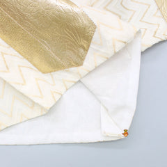 Pre Order: Chevron Embroidered Cotton Silk Collar Neck Off White Top And Lehenga