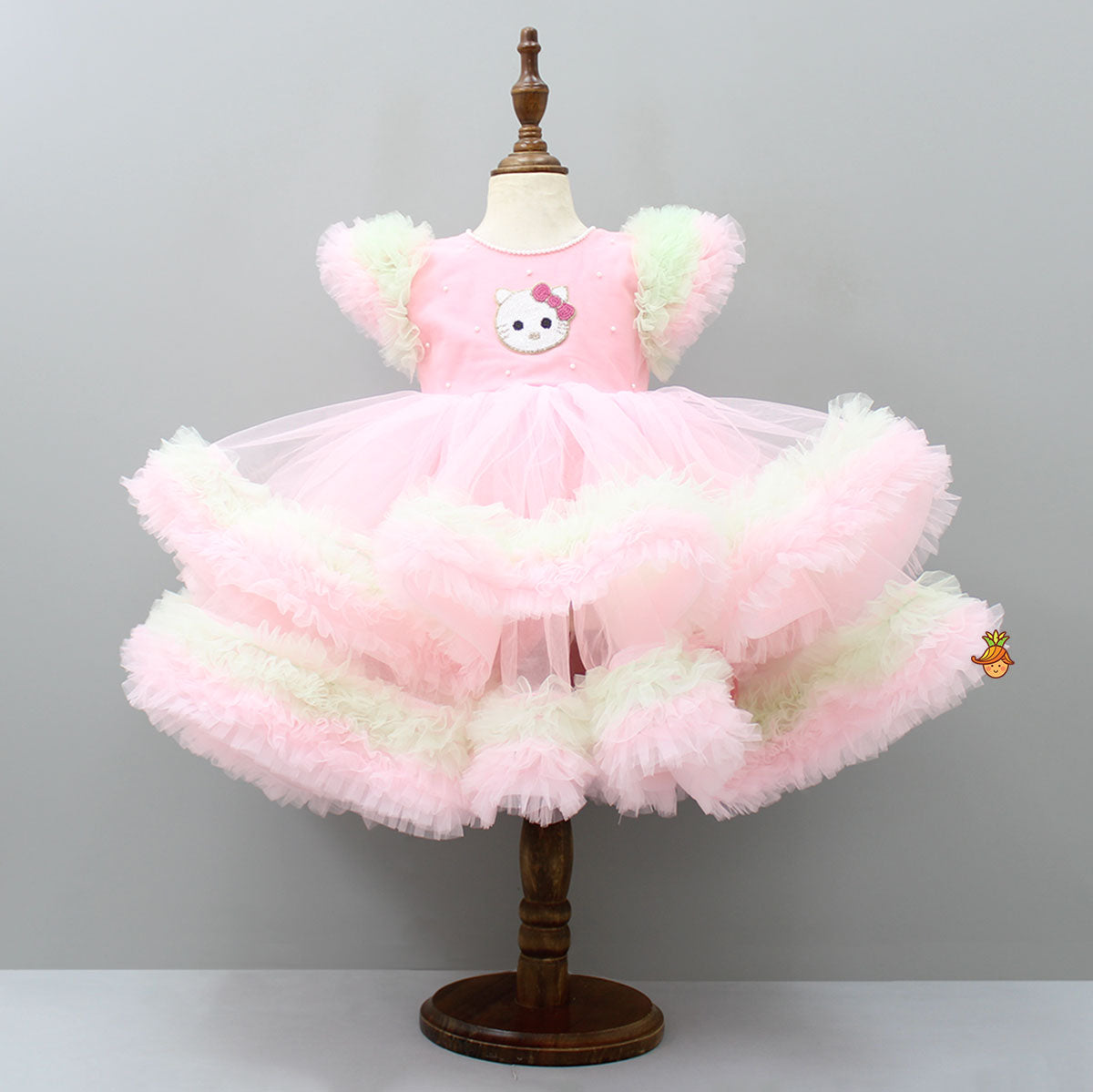 Pretty Kitty Frills Enhanced And Layered Pink Net Dress