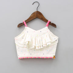Pre Order: Multicolour Dotted Off White Top And Palazzo