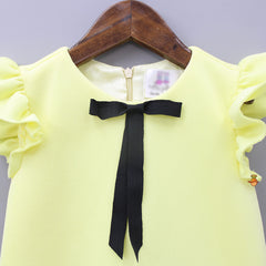 Pre Order: Elegant Yellow Ruffle Dress With Matching Sling Bag