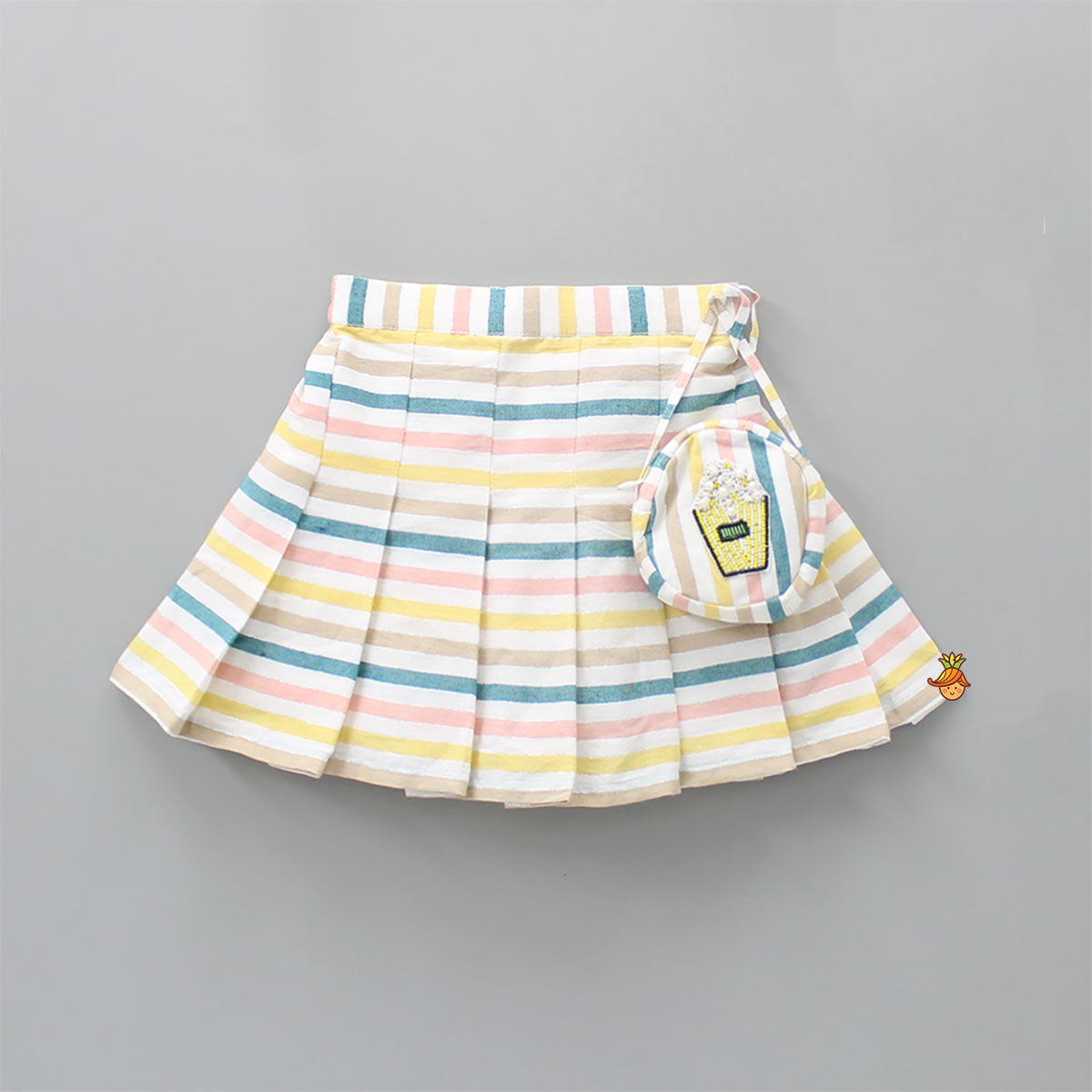 Pretty Multicoloured Strips Top And Pleated Skirt