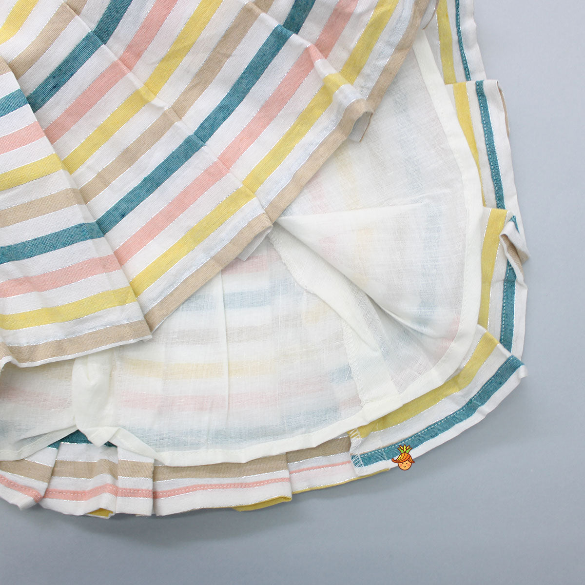 Pretty Multicoloured Strips Top And Pleated Skirt