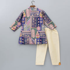 Multicolour Brocade Embroidered Kurta With Beige Colour Pyjama