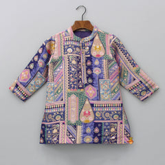 Multicolour Brocade Embroidered Kurta With Beige Colour Pyjama