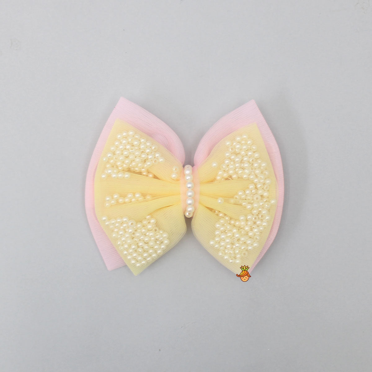 Pre Order: Yellow And Pink Net Dual Bowie Hair Clip