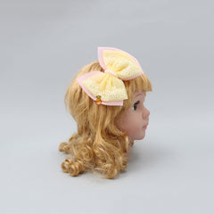 Pre Order: Yellow And Pink Net Dual Bowie Hair Clip