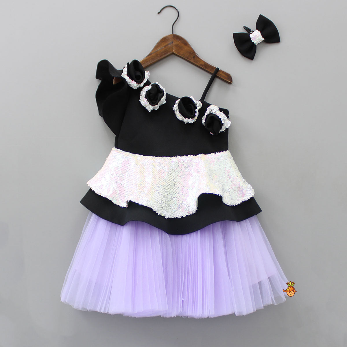Pre Order: Sequins Embellished Peplum Dress With Net Bottom And Matching Bowie Hair Clip