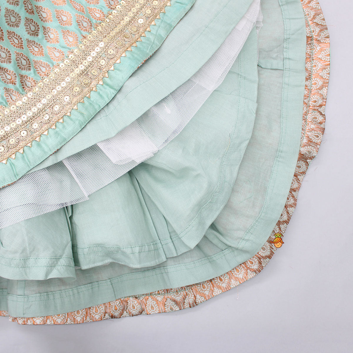 Brocade Embroidered Green Anarkali With Attached Net Dupatta