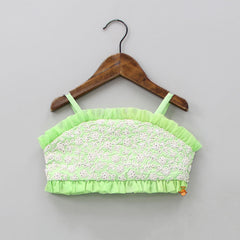 Pre Order: Spaghetti Strap Sequins Embroidered Green Top With Palazzo