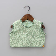 Pre Order: Green Embroidered Top With Shibori Printed Lehenga And Dupatta