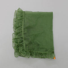 Pre Order: Green Embroidered Top With Shibori Printed Lehenga And Dupatta