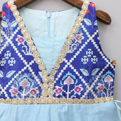 Pre Order: Elegant Sleeveless Lotus Embroidered Blue Anarkali