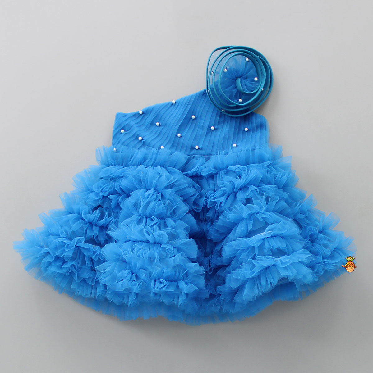 Swirl Frilled One Shoulder Blue Dress