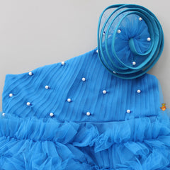 Swirl Frilled One Shoulder Blue Dress