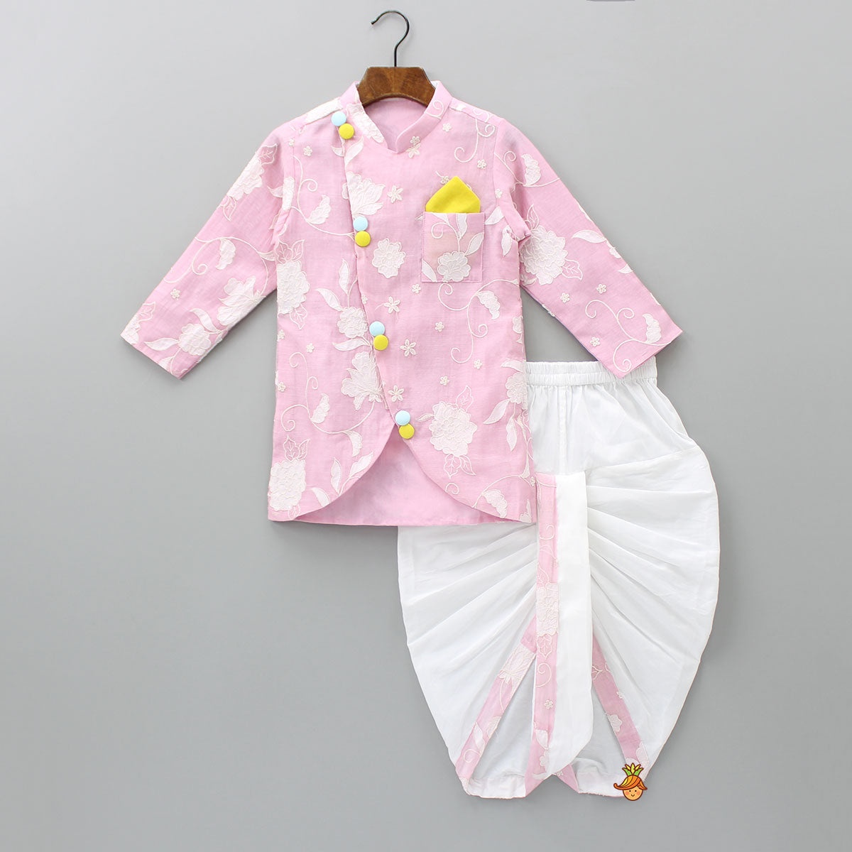 Sequins And Thread Work Pink Kurta With Dhoti