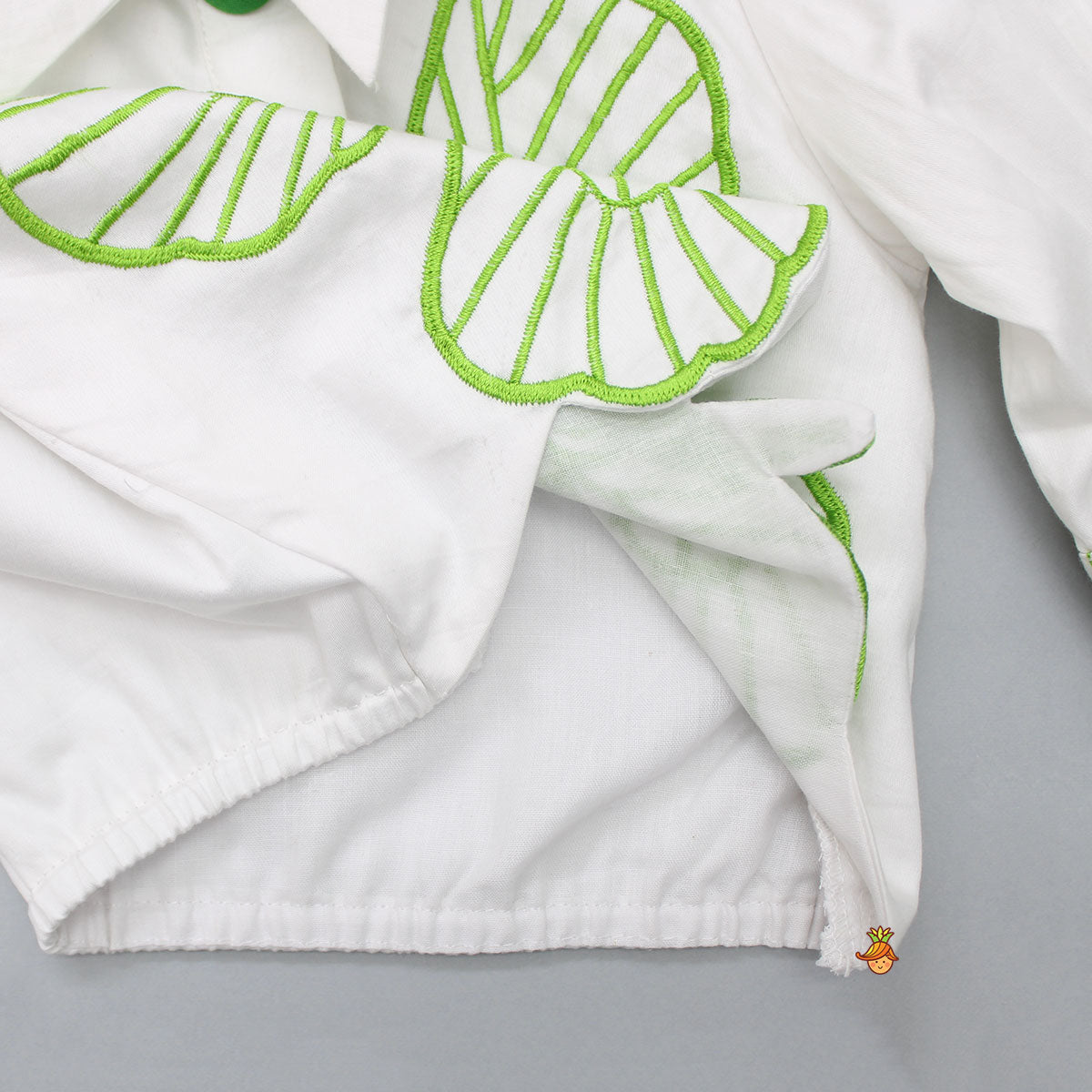 White Butterfly Embroidered Top With Stylish Green Skirt