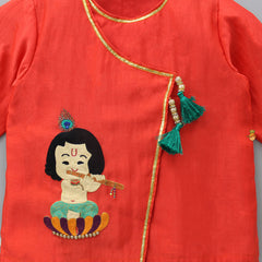 Pre Order: Krishna Hand Embroidered Front Open Kurta And Dual Tone Leheriya Dhoti