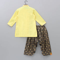 Pre Order: Yellow Gota Lace Detailed Kurta With Printed Patiala
