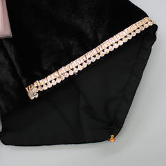 Black Velvet Top And Lehenga With Frilly Pink Dupatta