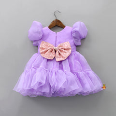Pre Order: Leaves And Doll Embroidered Flared Lavender Dress