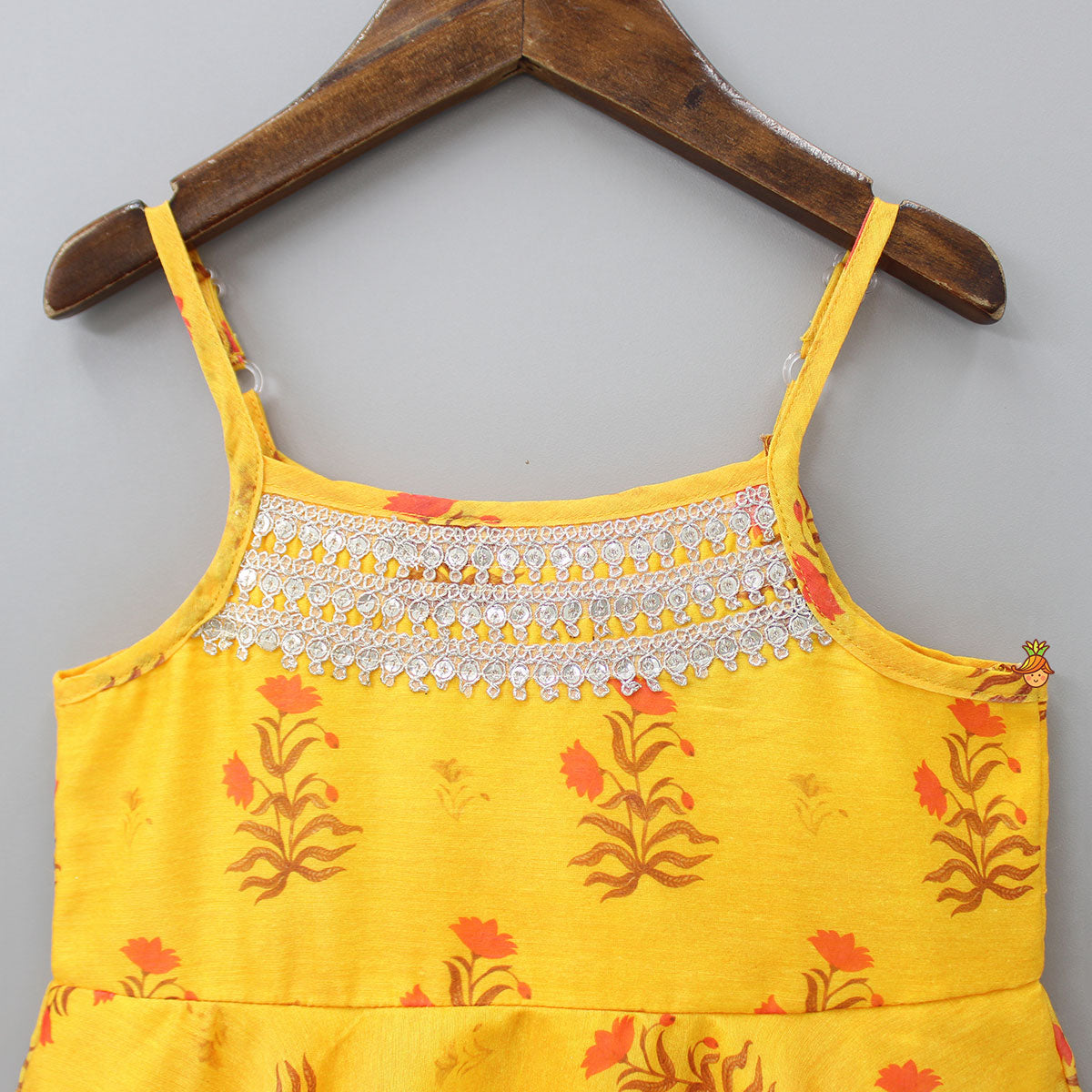 Sequins Detailed Floral Printed Yellow Kurti