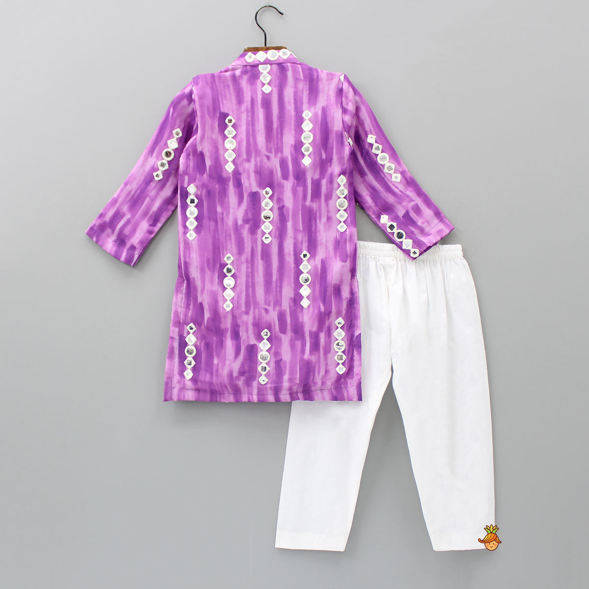 Faux Mirror Work Purple Mandarin Collar Kurta And Pyjama