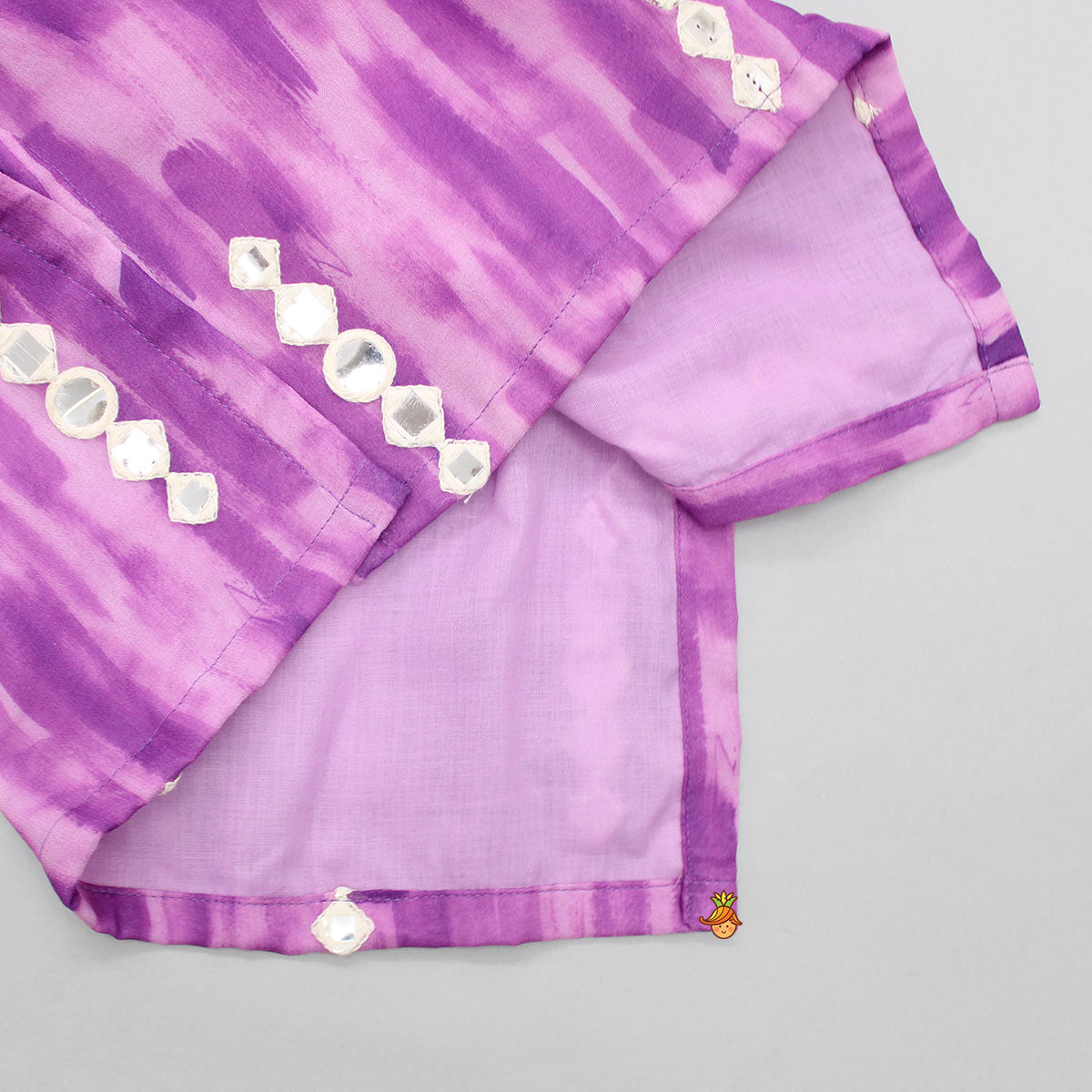 Faux Mirror Work Purple Mandarin Collar Kurta And Pyjama