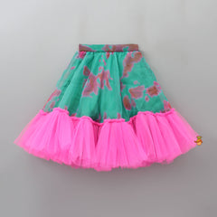 Pre Order: Mirror And Pearl Embellished Hot Pink One Shoulder Top With Tie Dye Organza Lehenga