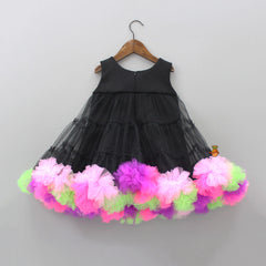Pre Order: Black Dress With Multicolour Ruffled Hem And Matching Bowie Hair Band