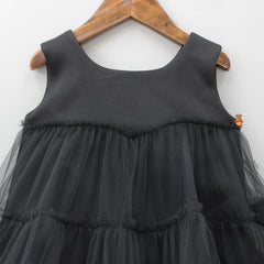 Pre Order: Black Dress With Multicolour Ruffled Hem And Matching Bowie Hair Band