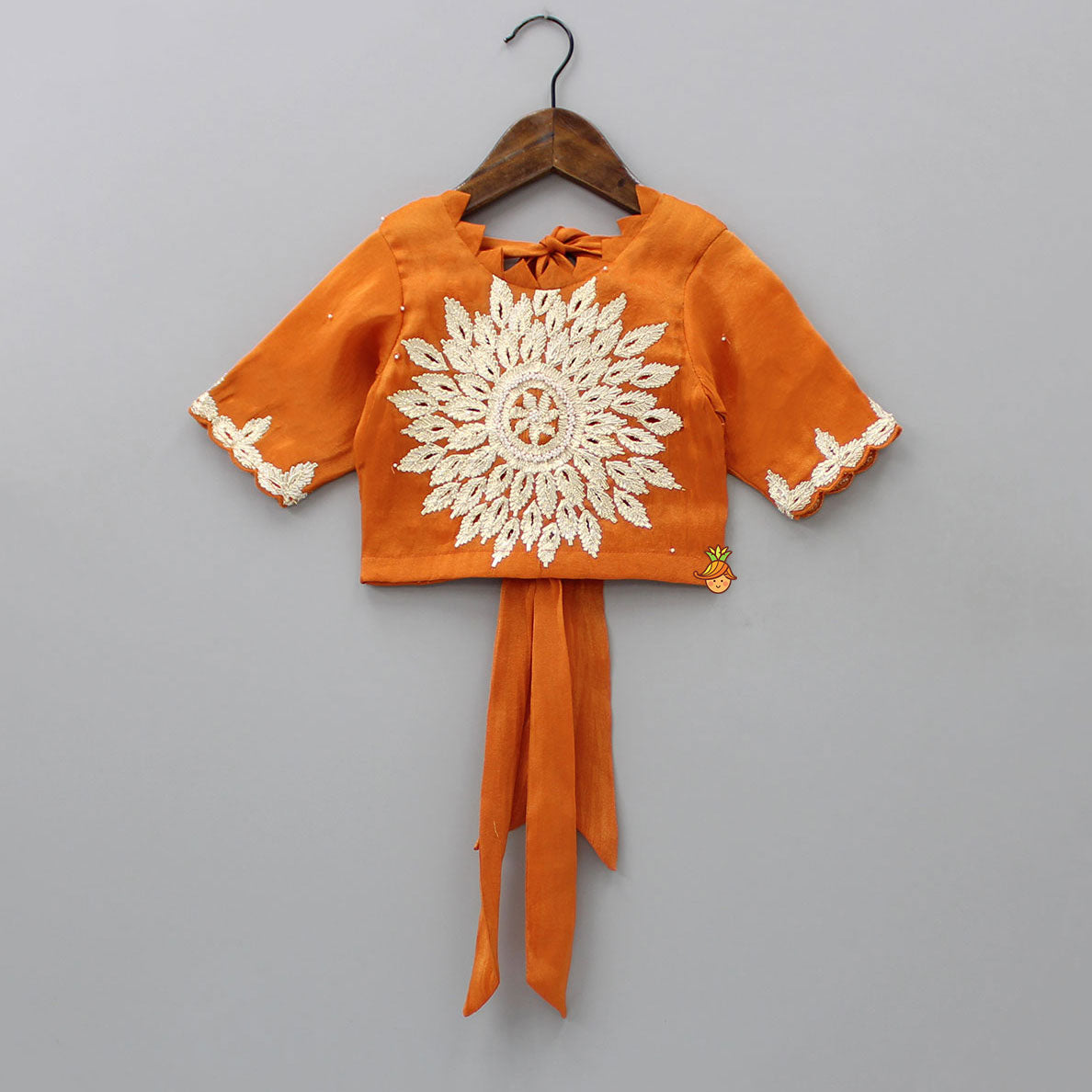 Orange Gota Embroidered Yoke Top And Scalloped Hem Lehenga