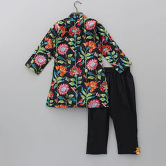 Pre Order: Ethnic Sequins Enhanced Printed Black Kurta With Pyjama