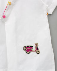 Pre Order: Scooty Embroidered White Kurta With Colourful Tie Dye Pyjama