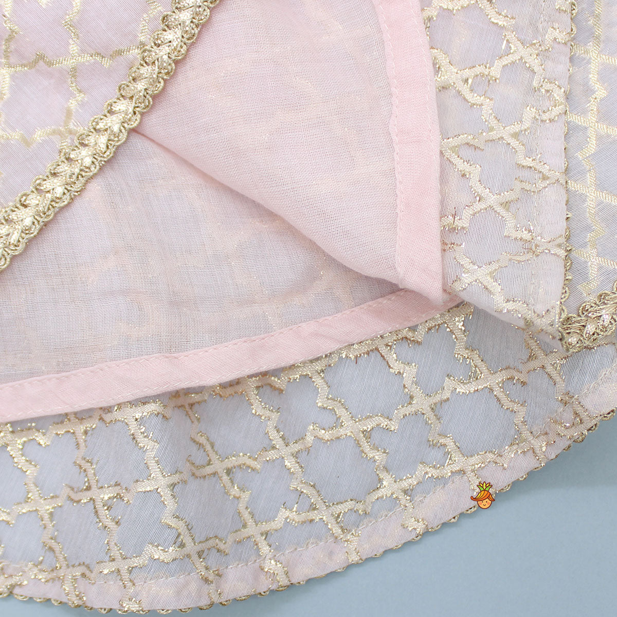 Embroidered Gota Lace Detailing Pink Top And Lehenga