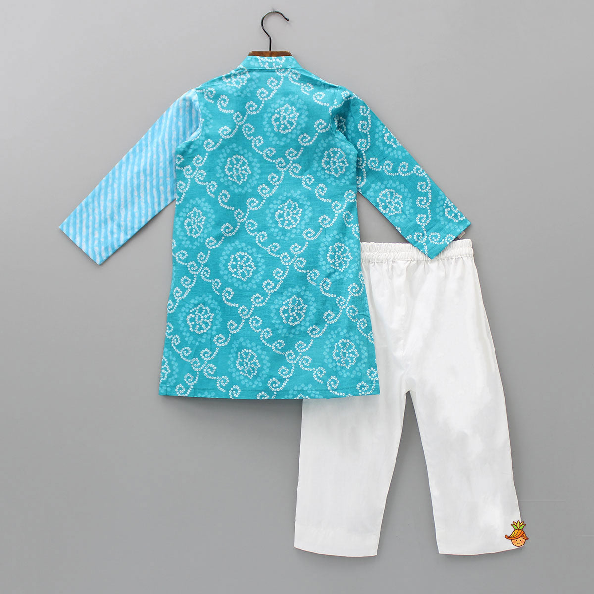 Bandhani And Leheriya Printed Blue Kurta With White Pyjama