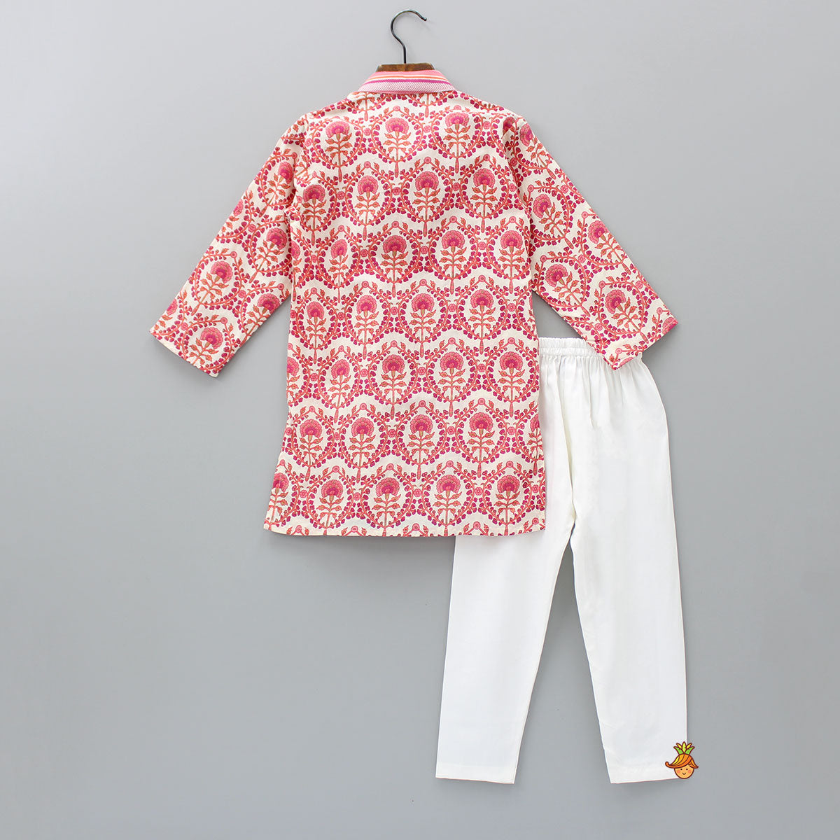 Elegant Floral Printed Cotton Kurta With Off White Pyjama