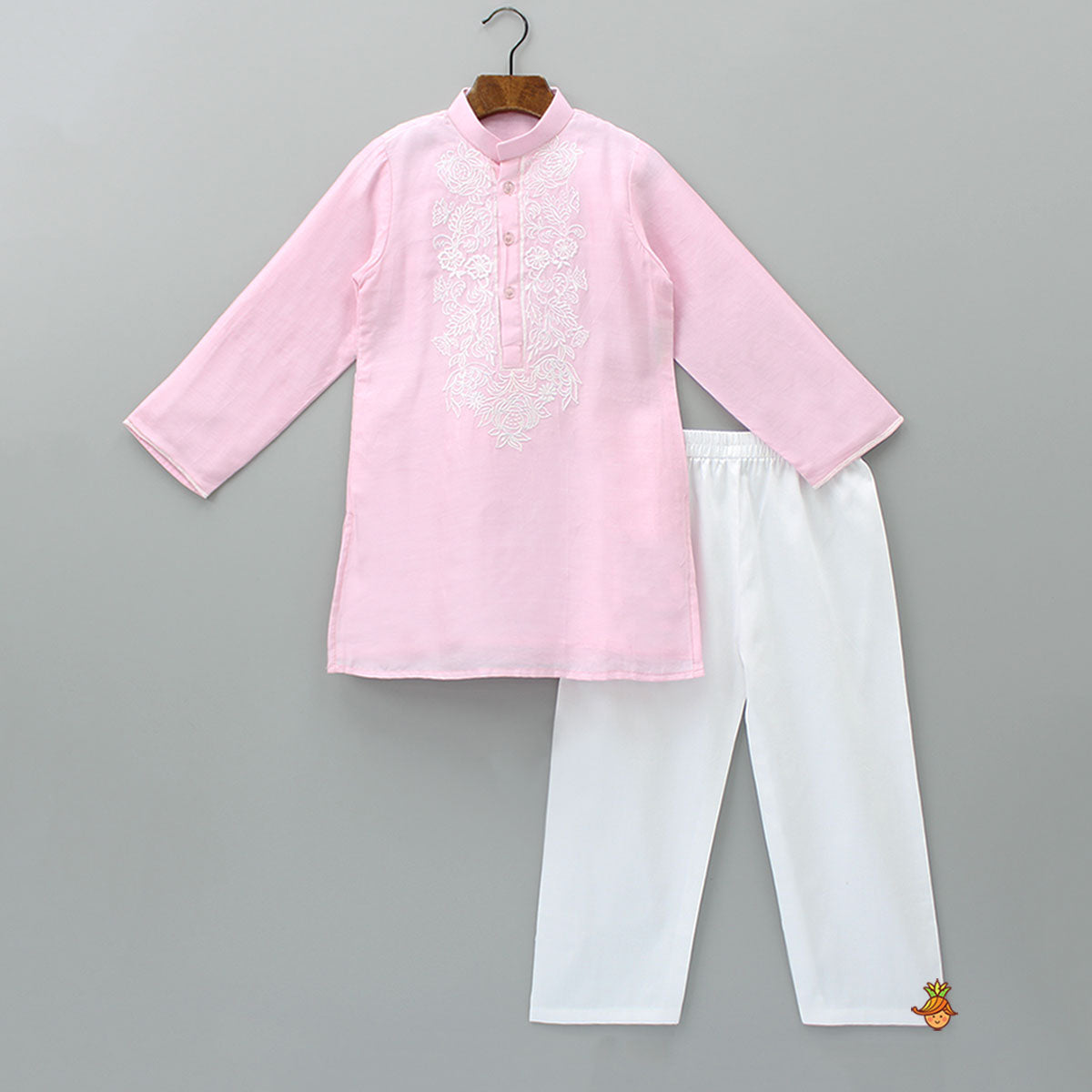 Pre Order: Thread Embroidered Pink Kurta and Pyjama