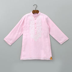 Pre Order: Thread Embroidered Pink Kurta and Pyjama