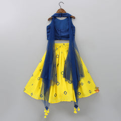 Pre Order: Beads Embellished Top With Attached Dupatta And Lehenga