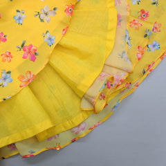 Pre Order: Multicolour Floral Printed Yellow Top And Lehenga
