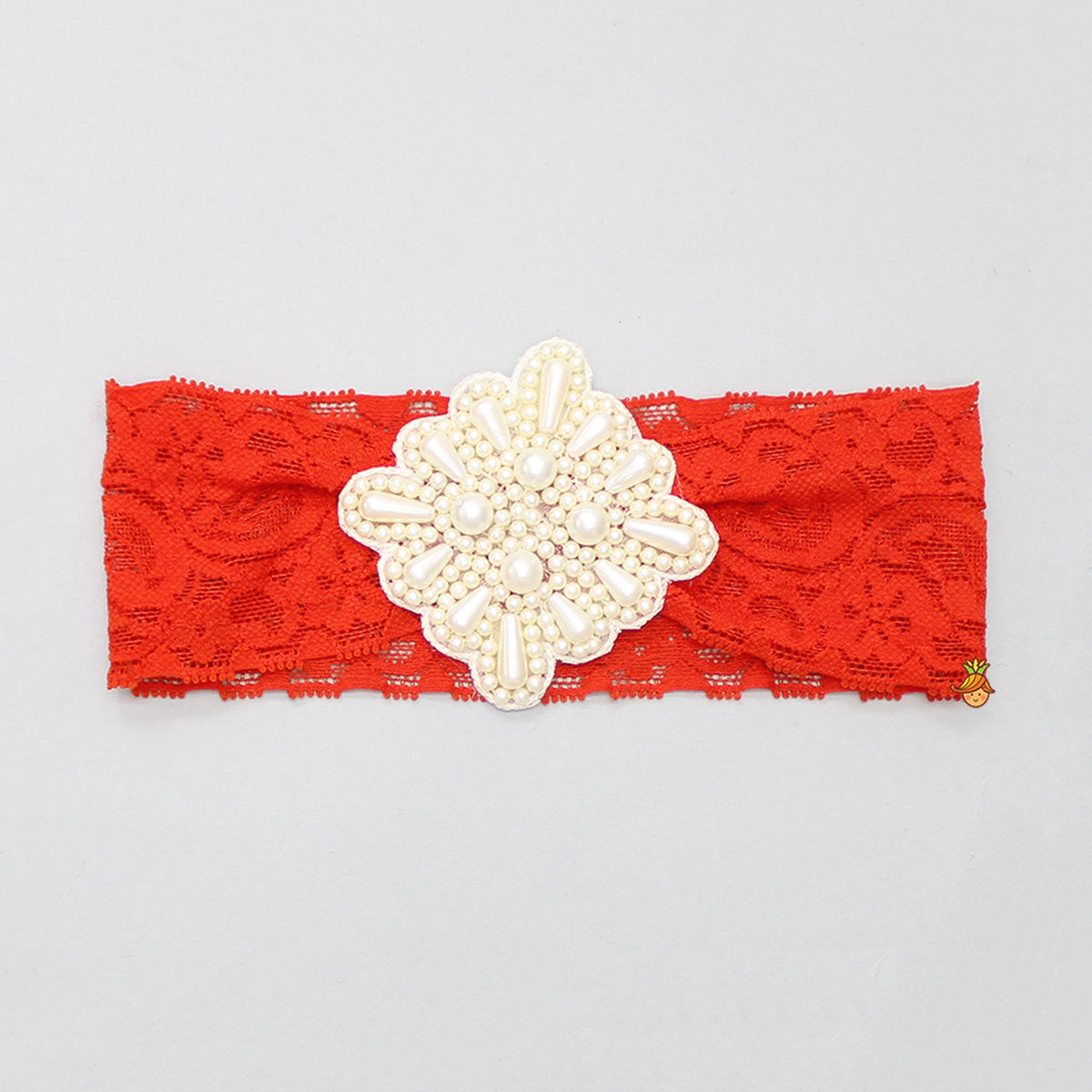 Stylish Lace With Embroidered Patch Work Red Head Band