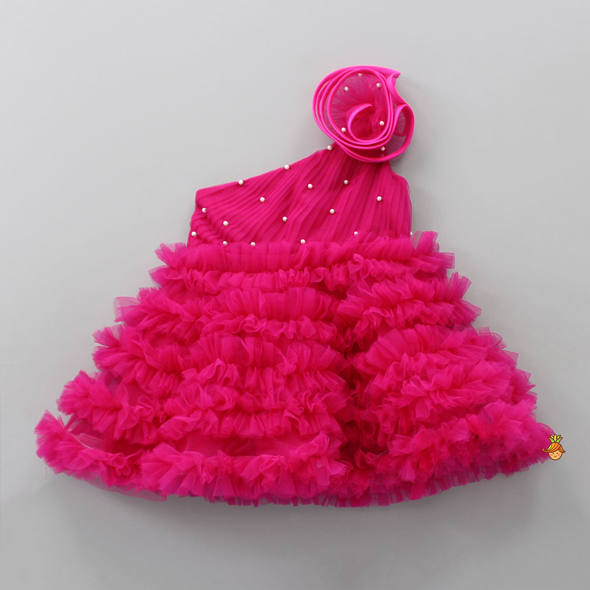 Swirl One Shoulder Frilled Dress