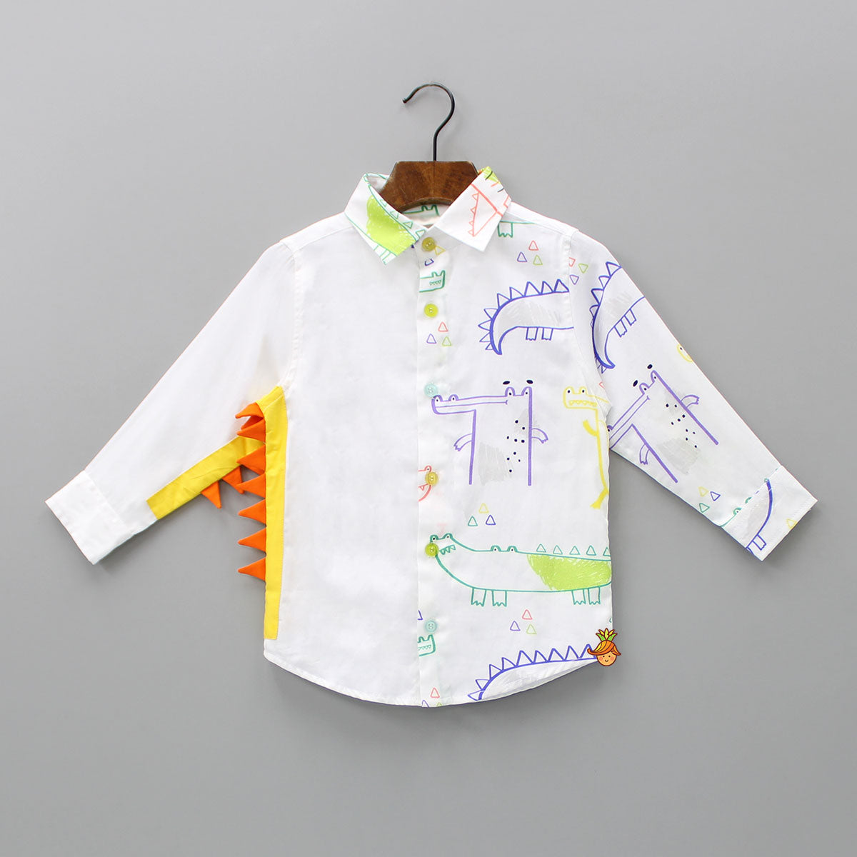 Pre Order: Printed Triangular Lace Detailed White Shirt