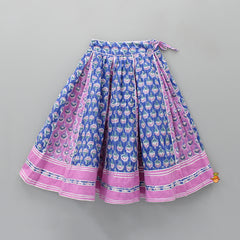 Lurex Striped Back Knot Top With Dual Tone Purple And Blue Box Pleated Lehenga