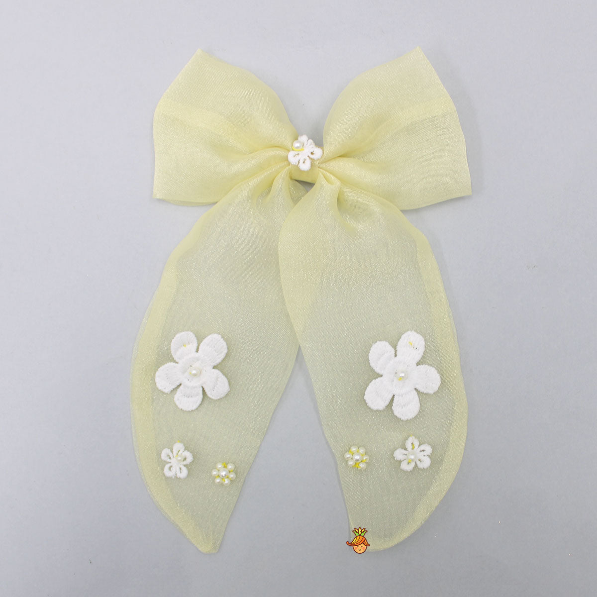 Beautiful Embroidered Organza Yellow Bowie Hair Clip
