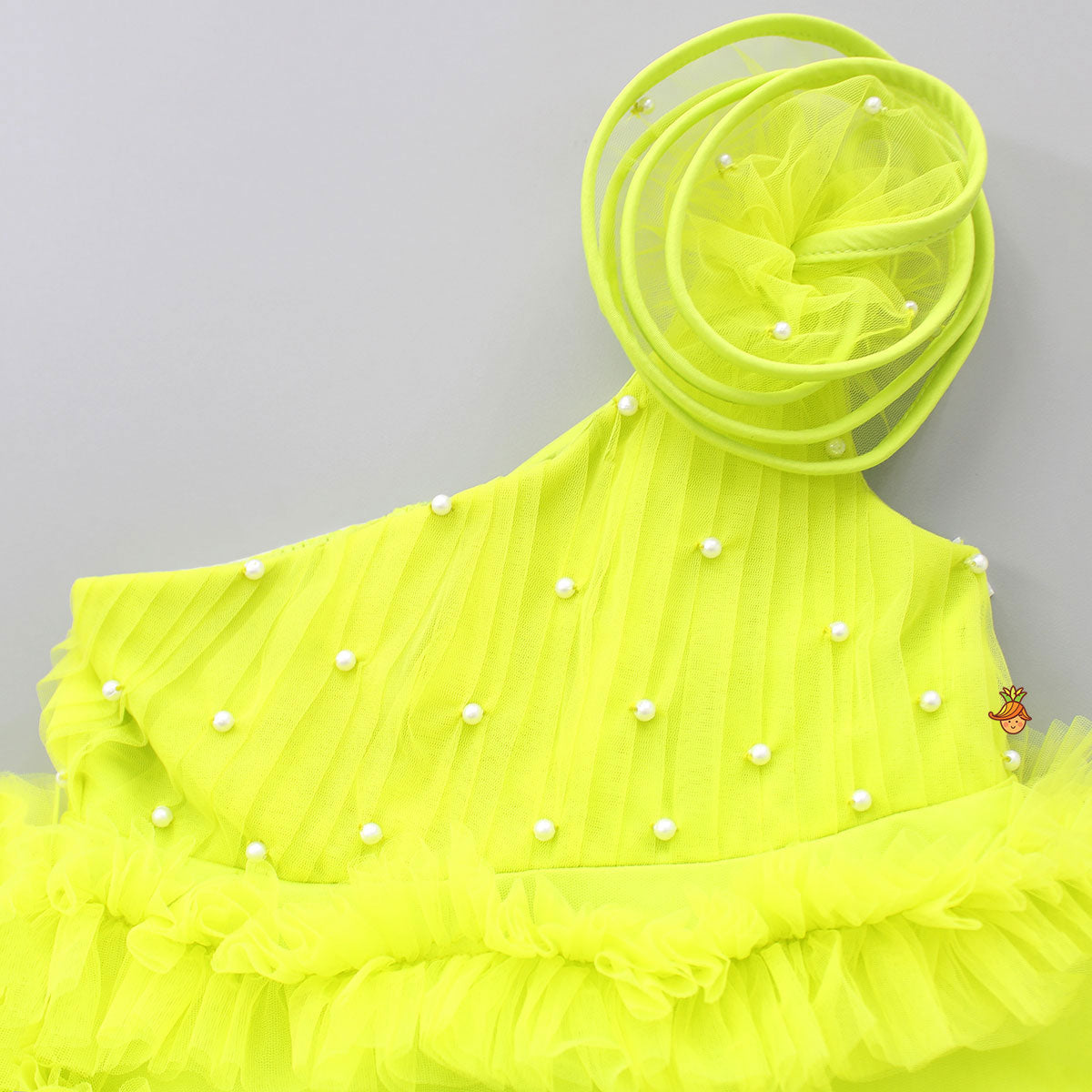 Swirl Frilled One Shoulder Lime Green Dress
