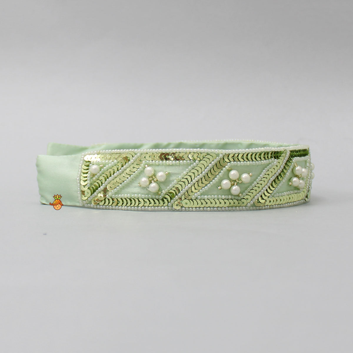 Beautiful Sequins And Beads Embroidered Green Hair Band