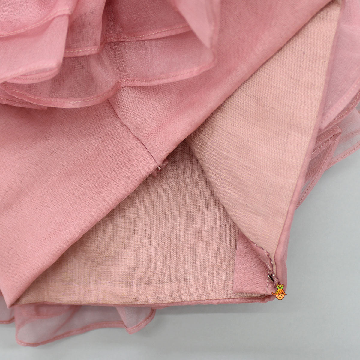 Multiple Ruffled Layered Pink Top With Printed Lehenga