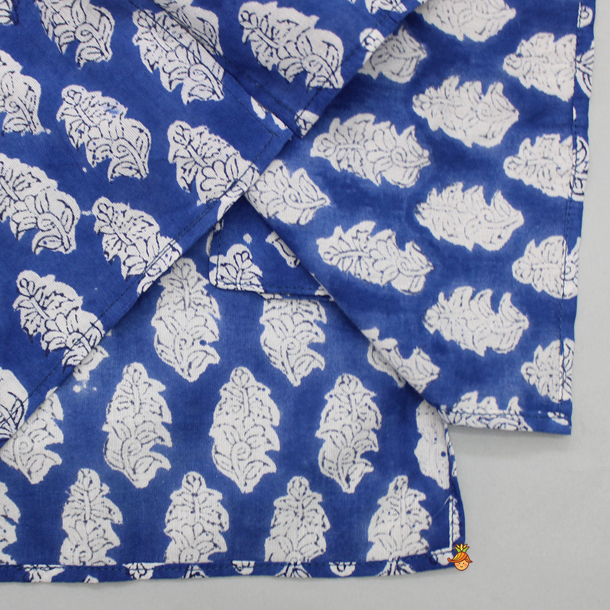 Hand Block Printed Motifs Blue Kurta With White Pyjama